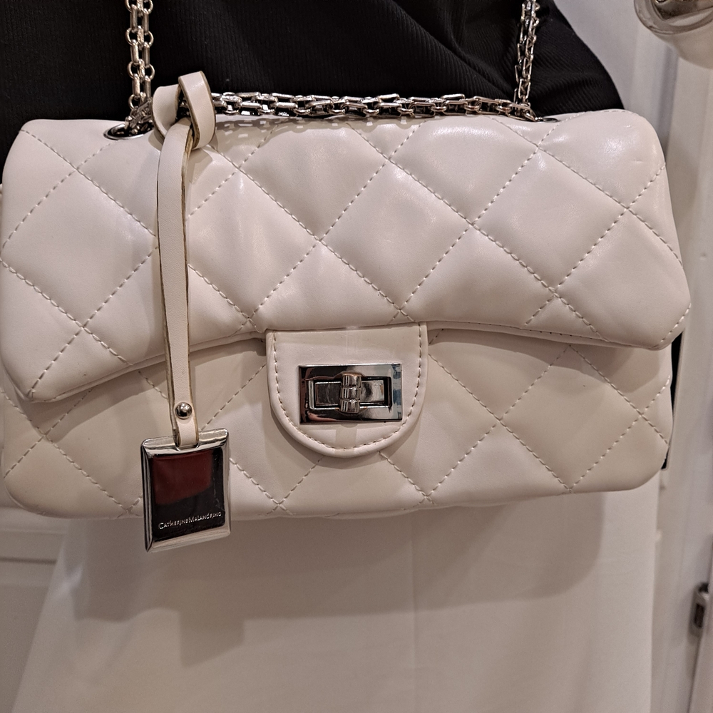 Catherine Malandrino Quilted Cream Crossbody Luxury Faux Leather Bag